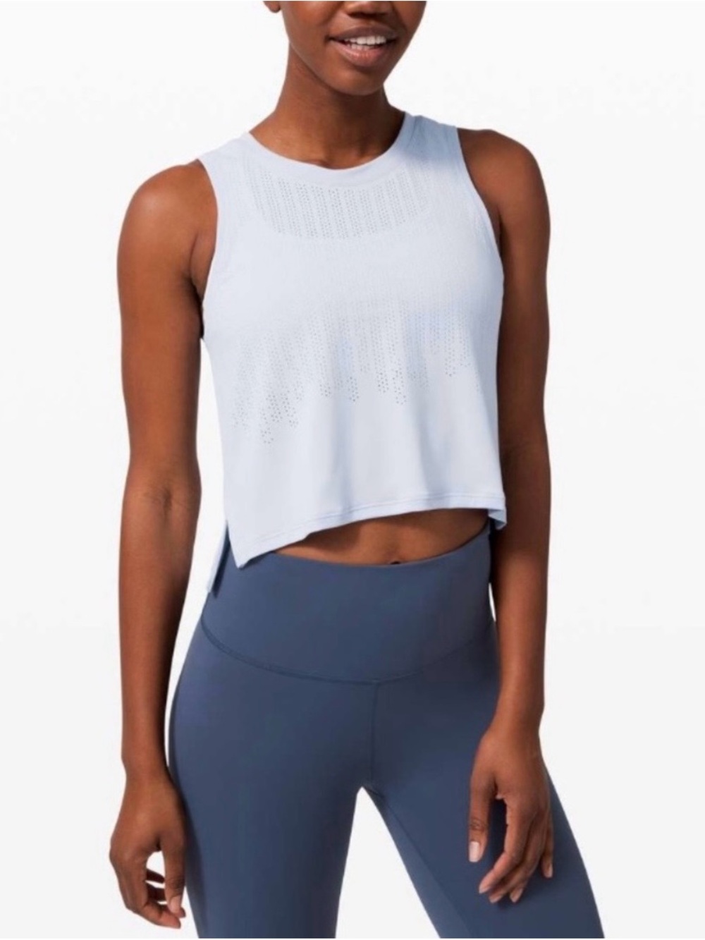 lululemon athletica Perforated Light Blue Cropped Performance Tank
